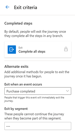Screenshot of the journey exit settings showing how to set a trigger-based exit for the customer journey.