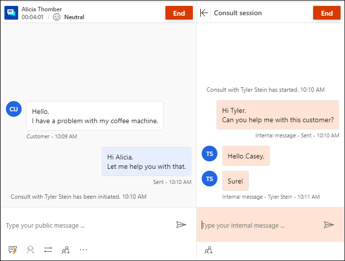 View of consult pane for the primary representative.