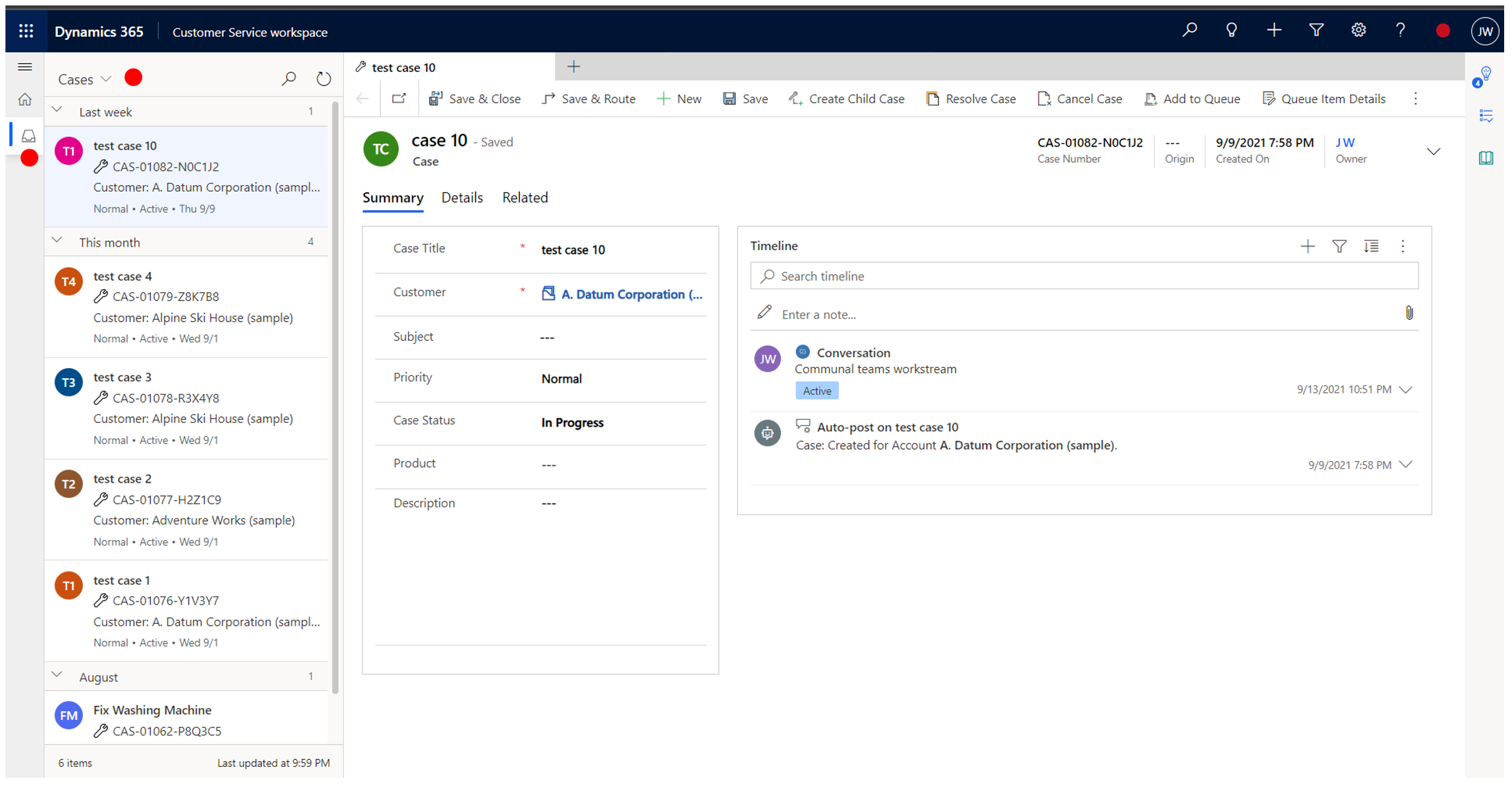 Copilot Service workspace inbox case view
