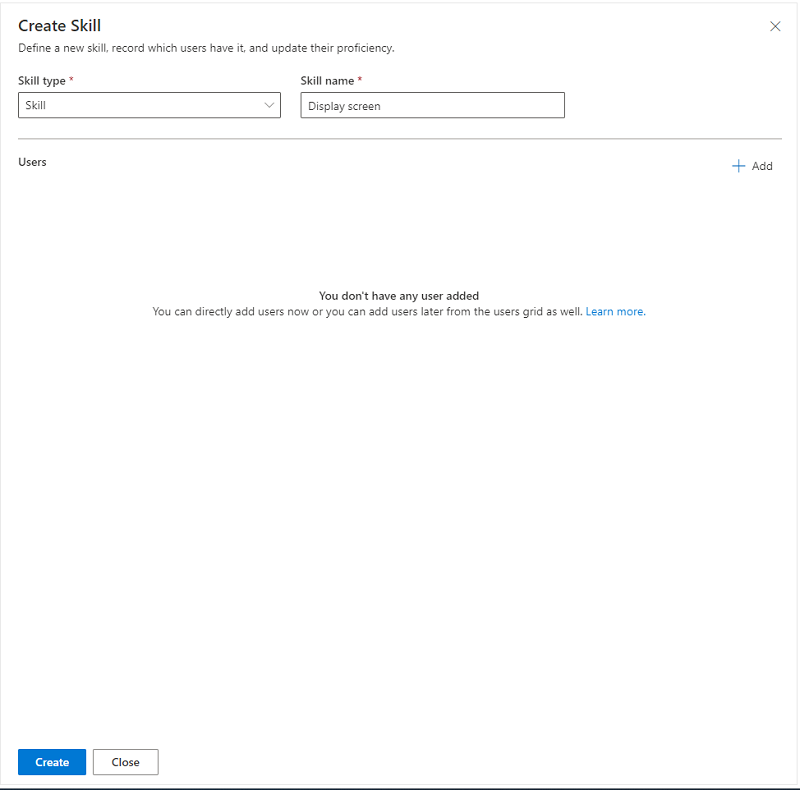 Create Skill page view Create Skill page view.
