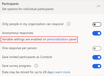 Variables settings enabled Variables settings enabled.