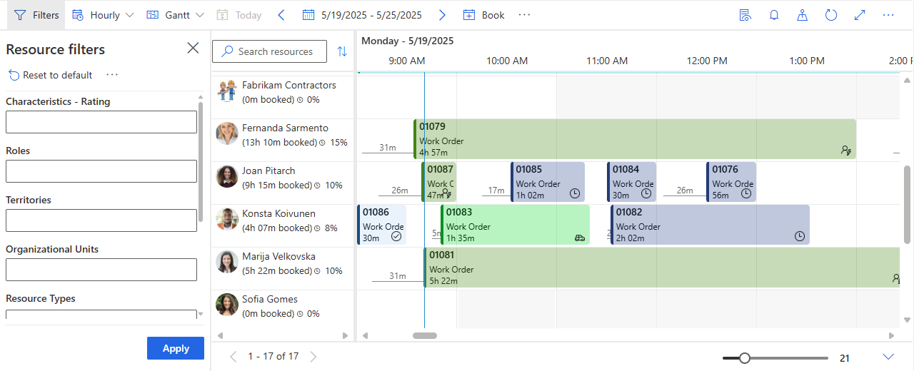 Screenshot of the schedule board showing travel time.
