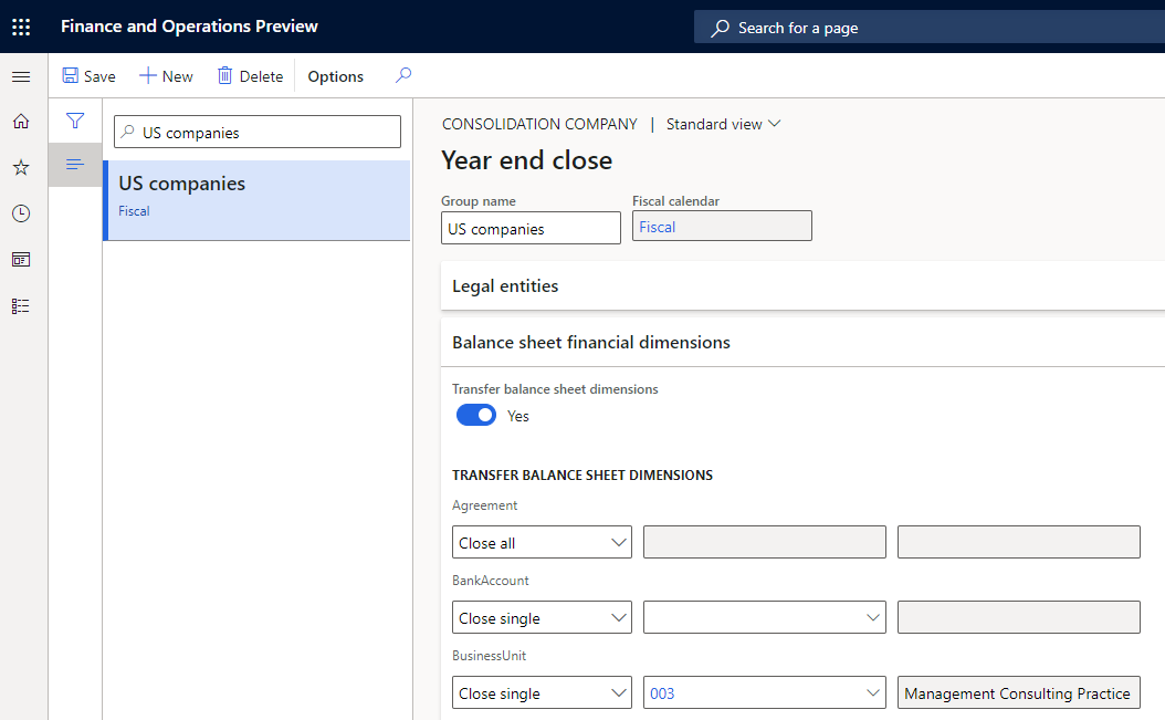 Balance sheet financial dimensions FastTab.