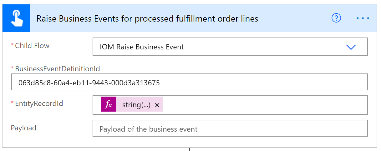 Run child flow action (business events)