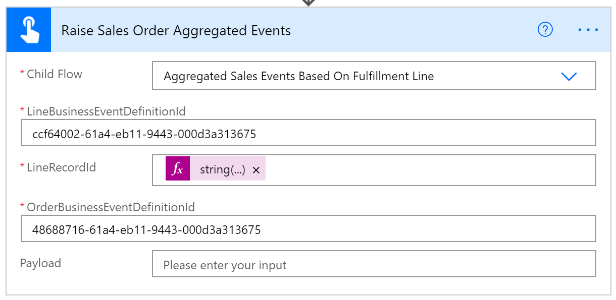 Run child flow action (aggregated events)