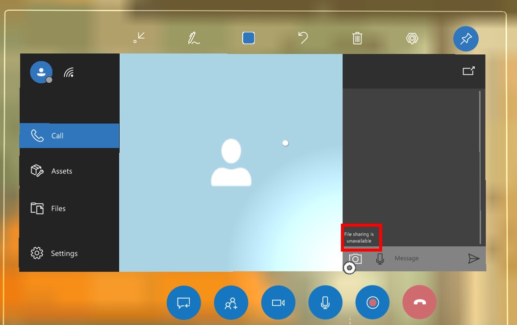 Screenshot of HoloLens app with message highlighted above button Screenshot of HoloLens app with message highlighted above button.