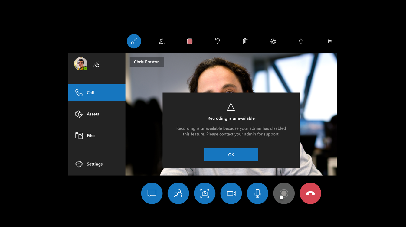 HoloLens screenshot showing recording message HoloLens app screenshot showing recording message.