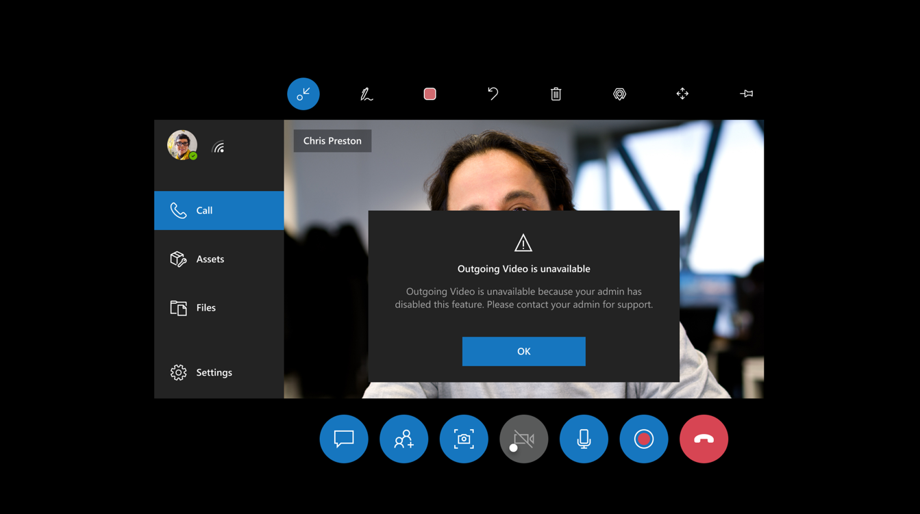 HoloLens screenshot showing video message HoloLens app screenshot showing video message.