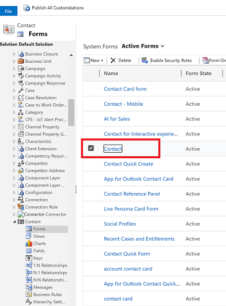Select the Contact form Mobile contact form.