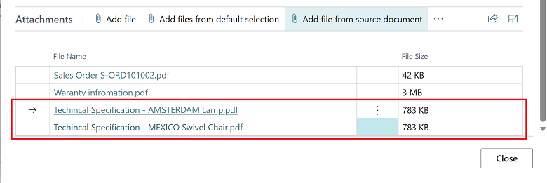 Review attachments added from document line with their file size. Review attachments added from document line with their file size.
