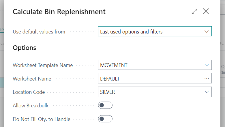 Screenshot of Calculate Bin Replenishment Screenshot of Calculate Bin Replenishment