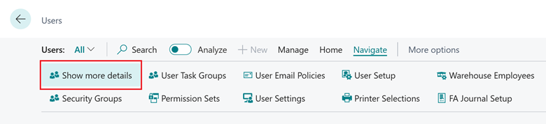Shows new Show more details action in Users page. Shows new Show more details action in Users page.