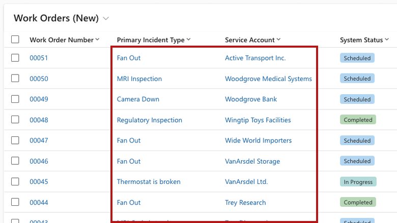 Linked columns in the Work Order grid Linked columns in the Work Order grid