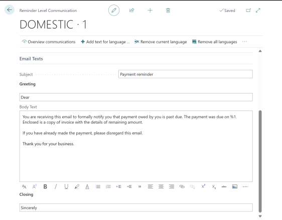 Reminder Communication card for reminder level 1, bottom of the card page Reminder Communication card for reminder level 1, bottom of the card page