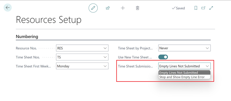 Shows Resource Setup with Time Sheet Submission Policy field highlighted Shows Resource Setup with Time Sheet Submission Policy field highlighted