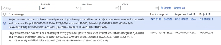 Screenshot of the troubleshooting workspace showing sample data of advanced journal postings. Screenshot of the troubleshooting workspace showing sample data of advanced journal postings.