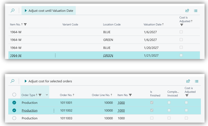 Period-by-period and selected production/assembly order adjustments for high-transaction items Period-by-period and selected production/assembly order adjustments for high-transaction items