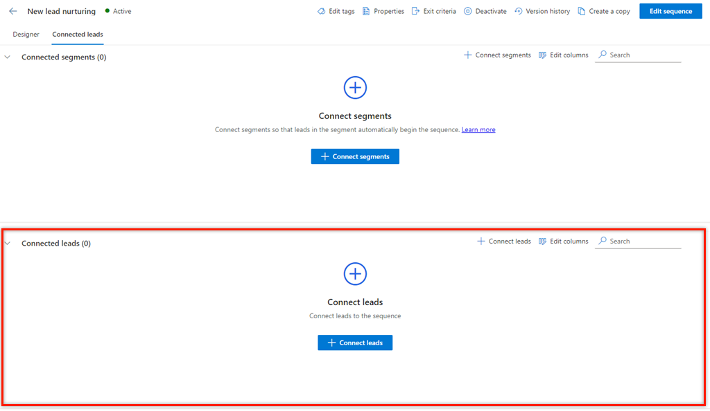 Connected leads tab of a sequence Connected leads tab of a sequence