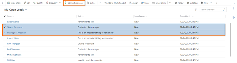 Select leads to connect the sequence to Select leads to connect the sequence to