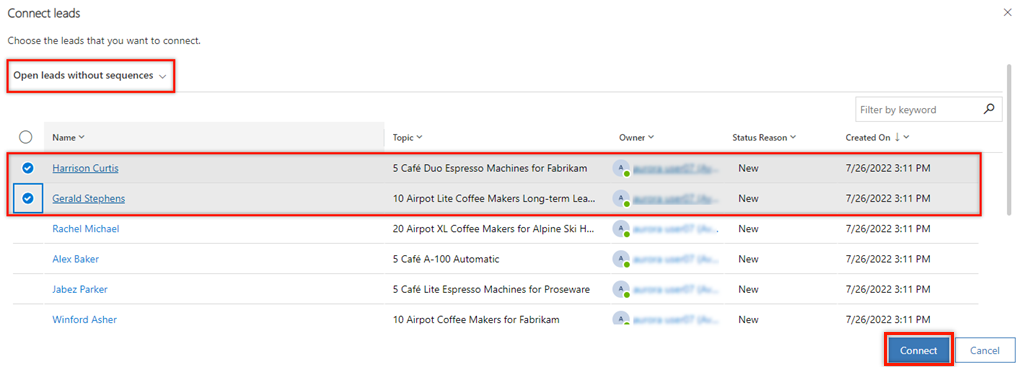 Select lead records to connect Select lead records to connect