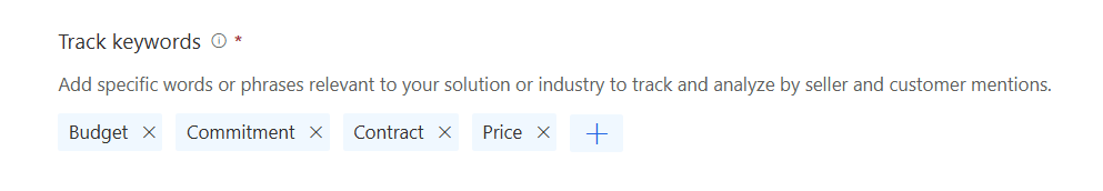 Tracked keywords section