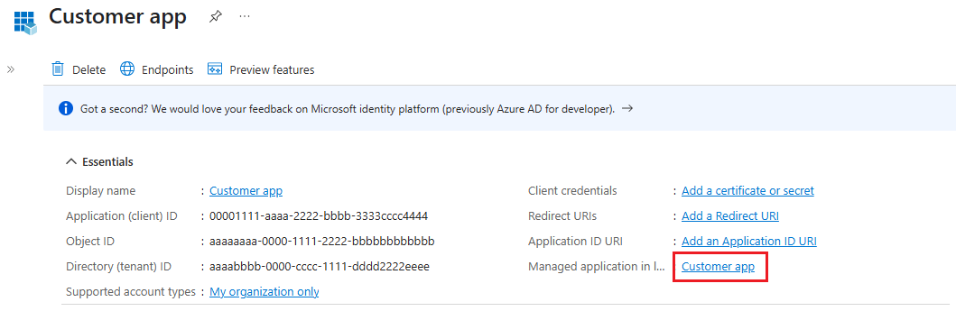 Screenshot of the managed application in local directory link.