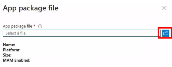 Screenshot of App package file selection.