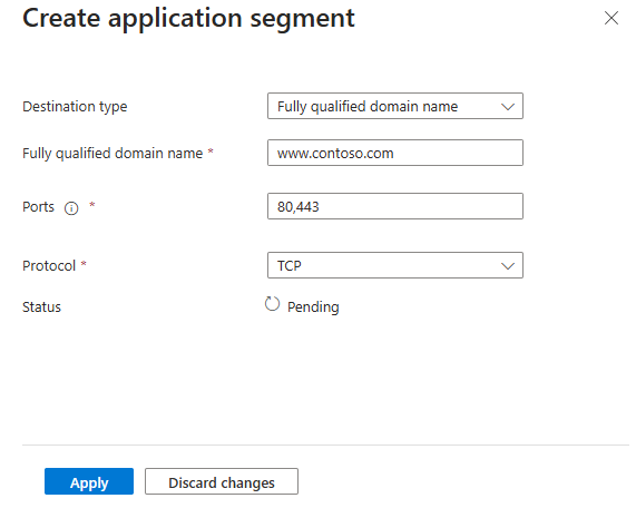 Screenshot of Create application segment dialog.