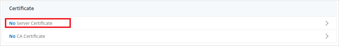 Certificate Pane Screenshot of Citrix ADC SAML Connector for Microsoft Entra configuration - Server Certificate pane.