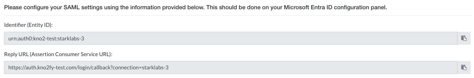Microsoft Entra Setup Information Screenshot of Microsoft Entra Saml Setup Information.