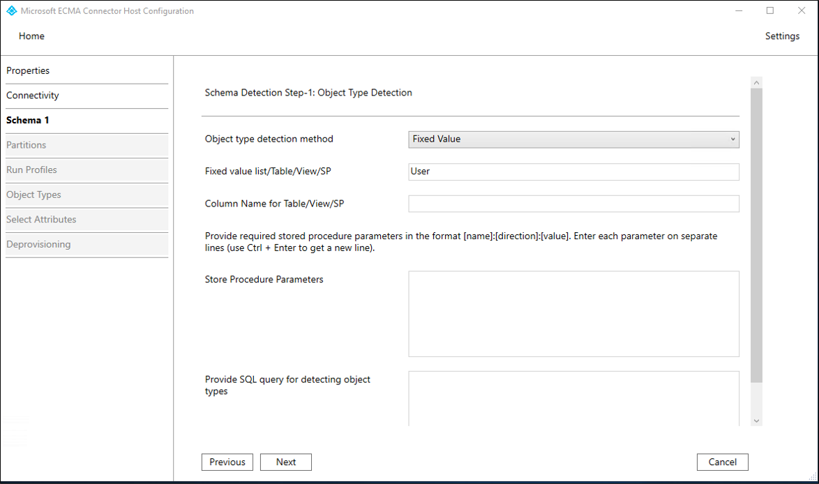 Screenshot that shows the Schema 1 page.