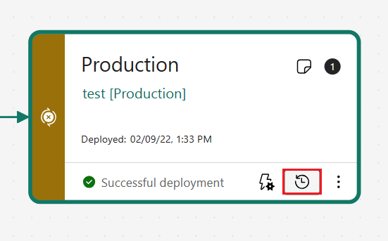 A screenshot of the deployment pipelines history button for the production stage.