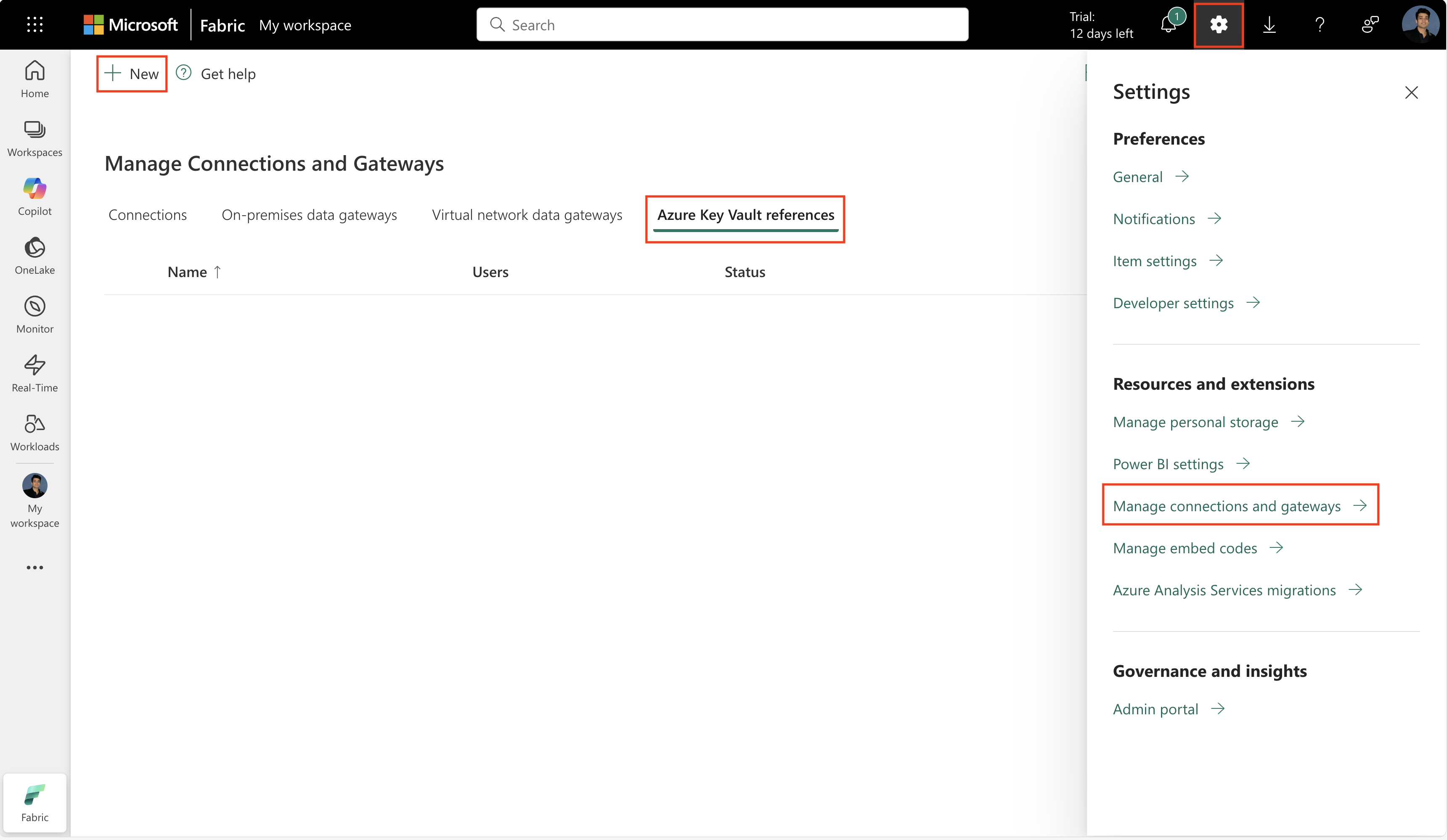 Screenshot showing how to create a new AKV reference.