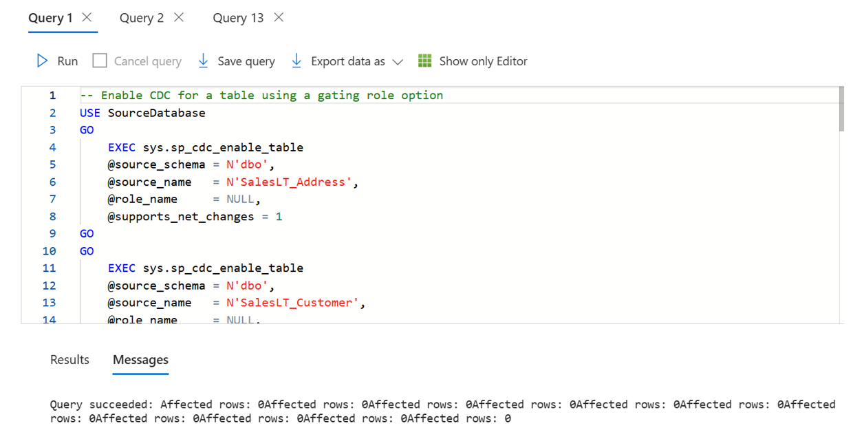 Screenshot showing how to enable cdc tables.