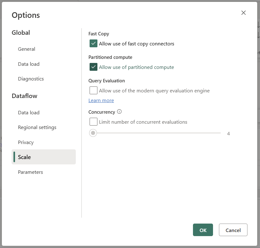 Screenshot of the partitioned compute setting inside the scale section of the options dialog.