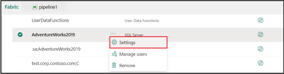 Screenshot of the connection settings.