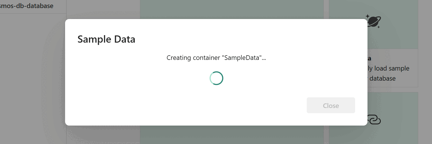 Screenshot of the dialog to indicate that sample data is loading to the database in the Fabric portal.