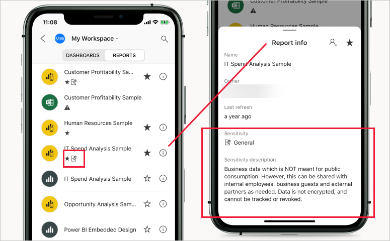 Screenshot of sensitivity label in mobile app.