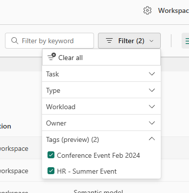 Screenshot showing the tags filter.