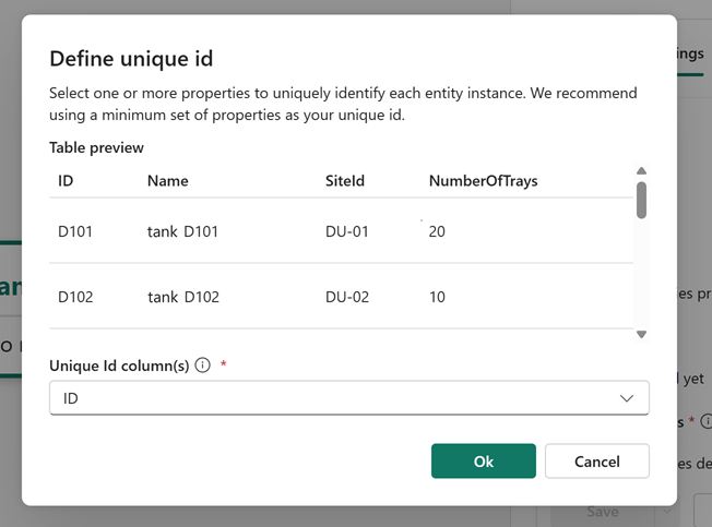 Screenshot of defining the unique ID.