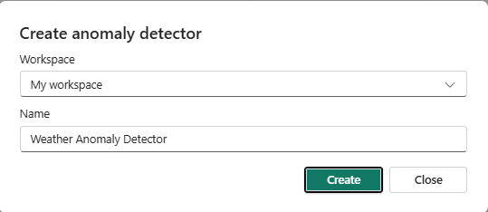 Screenshot of the Create Anomaly Detector page in Real-Time hub.