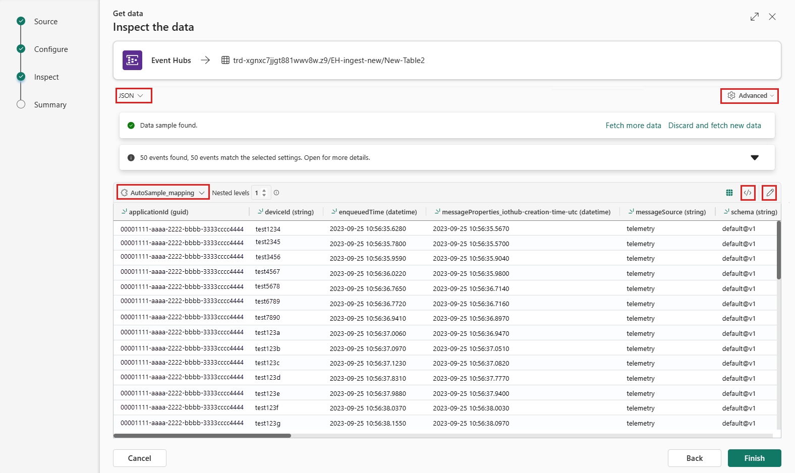 Screenshot of the inspect tab.