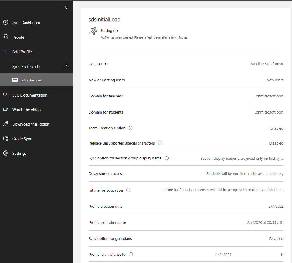Screenshot of the profile page