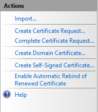 Server Certificates Actions Pane