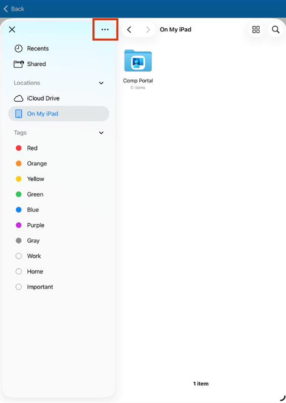Example screenshot highlighting the overflow menu in Company Portal.
