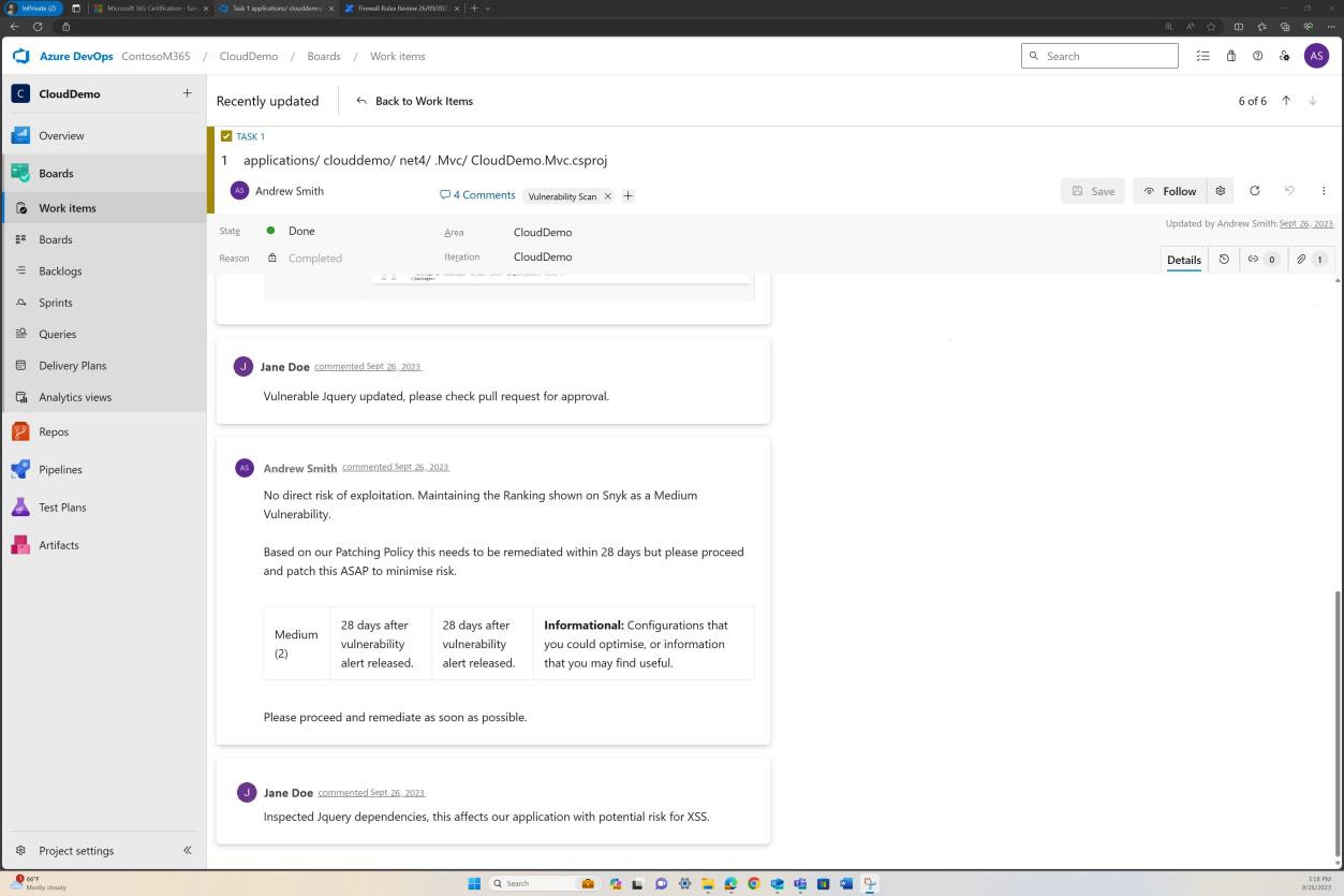 Azure DevOps board task list marked done for CloudDemo.