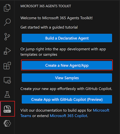 Microsoft 365 Agents Toolkit menu