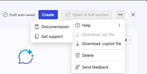 Find the support details in the Copilot Studio