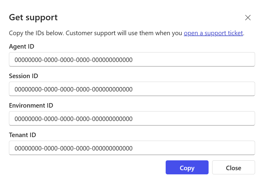 Copy the support details in the Copilot Studio