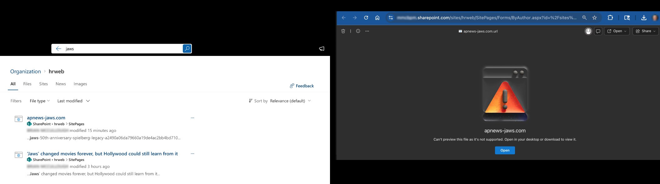 Clicking a Link from a Search Result